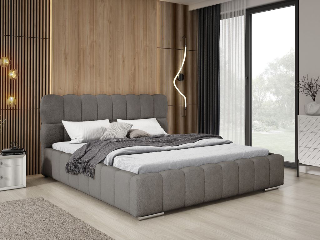 Polsterbett Boucle 180x200 Avilla - Doppelbett mit Lattenrost, Bettkasten - Dunkelgrau