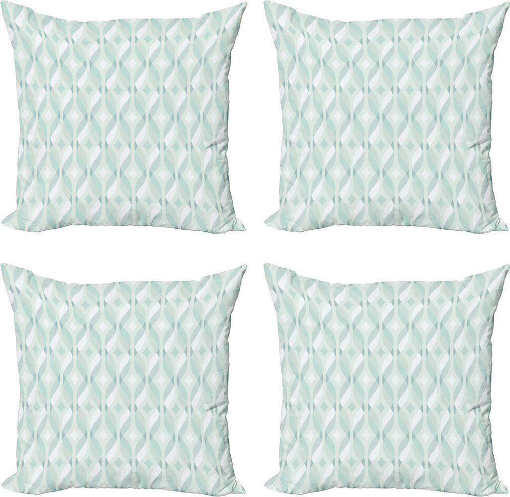 ABAKUHAUS Seafoam Kissenbezug Set (4 Stück), Verschlungene Linien Rhombus, Moderner Doppelseitiger Digitaldruck, 60 cm x 60 cm, Blassblau Seafoam ...