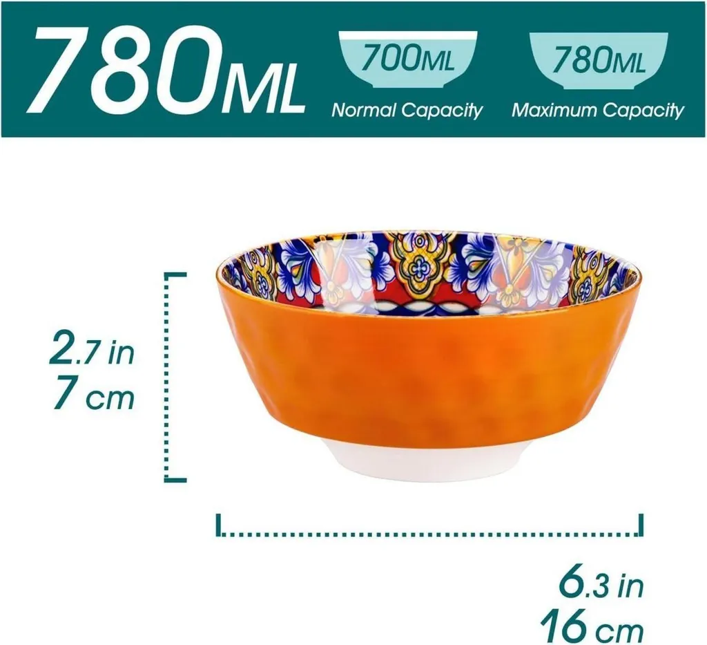 Set di ciotole in gres SIMI - 6 persone - Ciotole per pasta - Insalatiera - Pasta Ramen Muesli - 780ML - 2