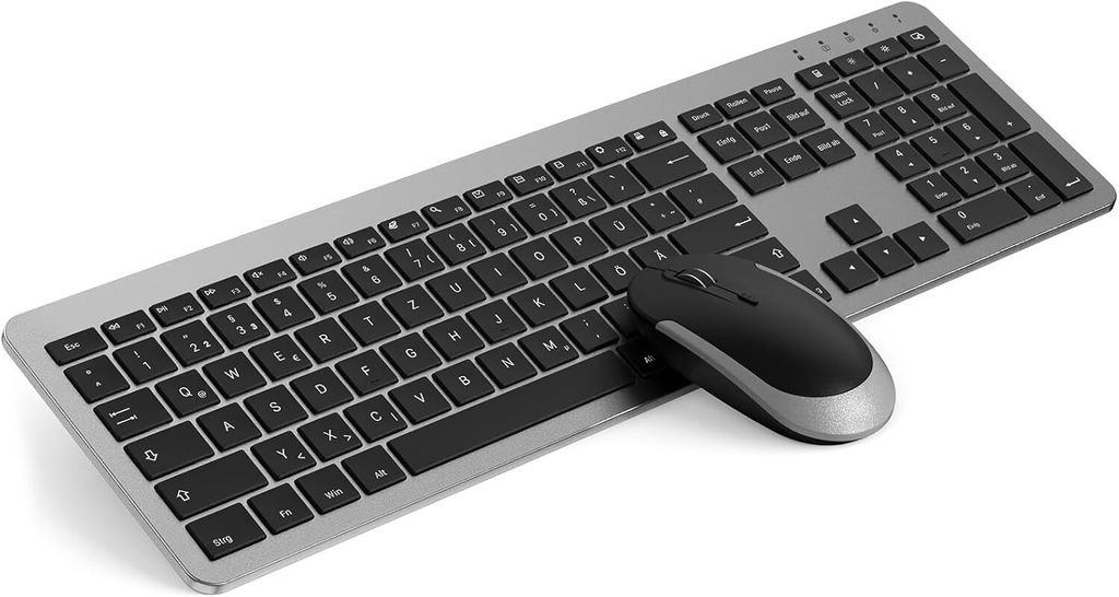 Tastatur Maus Set Kabellos, Ultra-Dünne Wiederaufladbare, Ergonomische mit Silikon Staubschutz für PC/Laptop/Smart TV, QWERTZ Layout