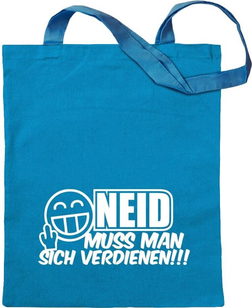 Kiwistar - Baumwolltasche - hellblau - Neid muss Man Sich verdienen - Tragetasche Stoffbeutel Umhängetasche Langer Henkel