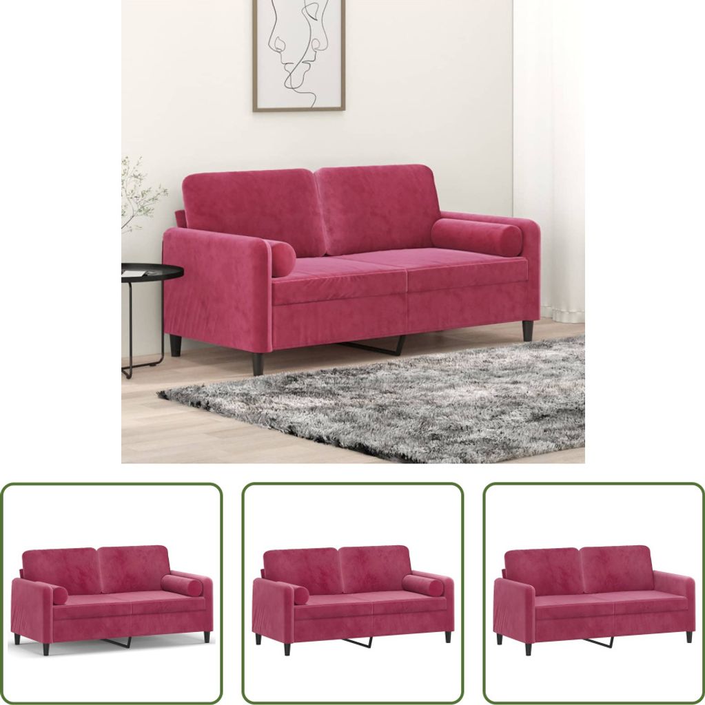 The Living Store 2-Sitzer-Sofa mit Zierkissen Weinrot 140 cm Samt