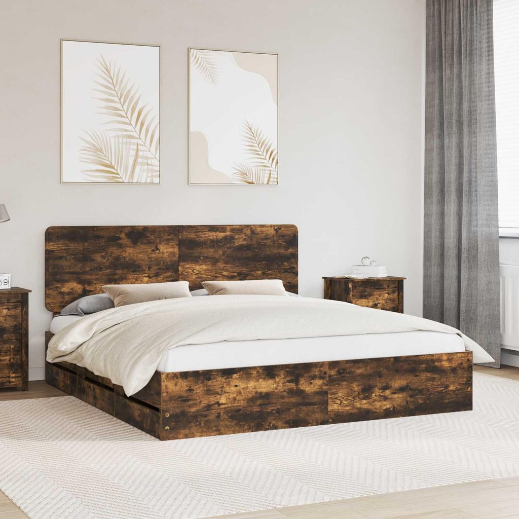 "Schlussverkauf" Doppelbett - Bettgestell 2 PLACES - Geräucherte Eiche 200x200 cm Ingenieurs Holz C5029