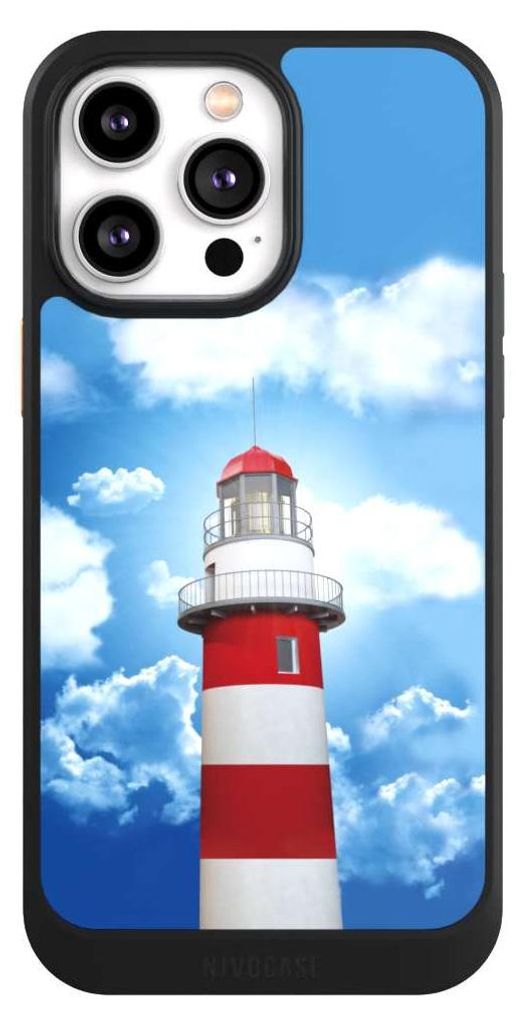 NIVOCASE Hülle für Apple iPhone 14 Pro Max Handyhülle NIVOcore Case Schwarz Himmel Leuchtturm Wolke