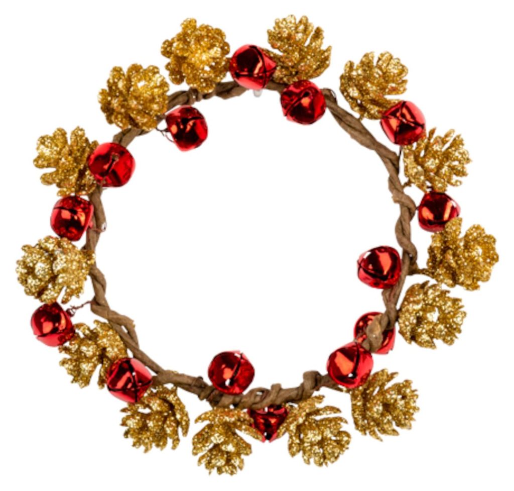 Adventskranz Dekoration Tannenzapfen + Glöckchen 13cm aus Naturholz -