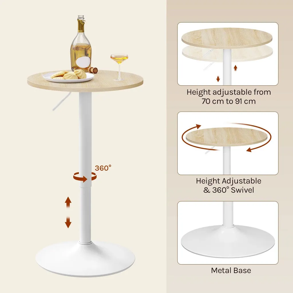 Table mange-debout réglable en hauteur chêne clair pour cuisine et bar - 4