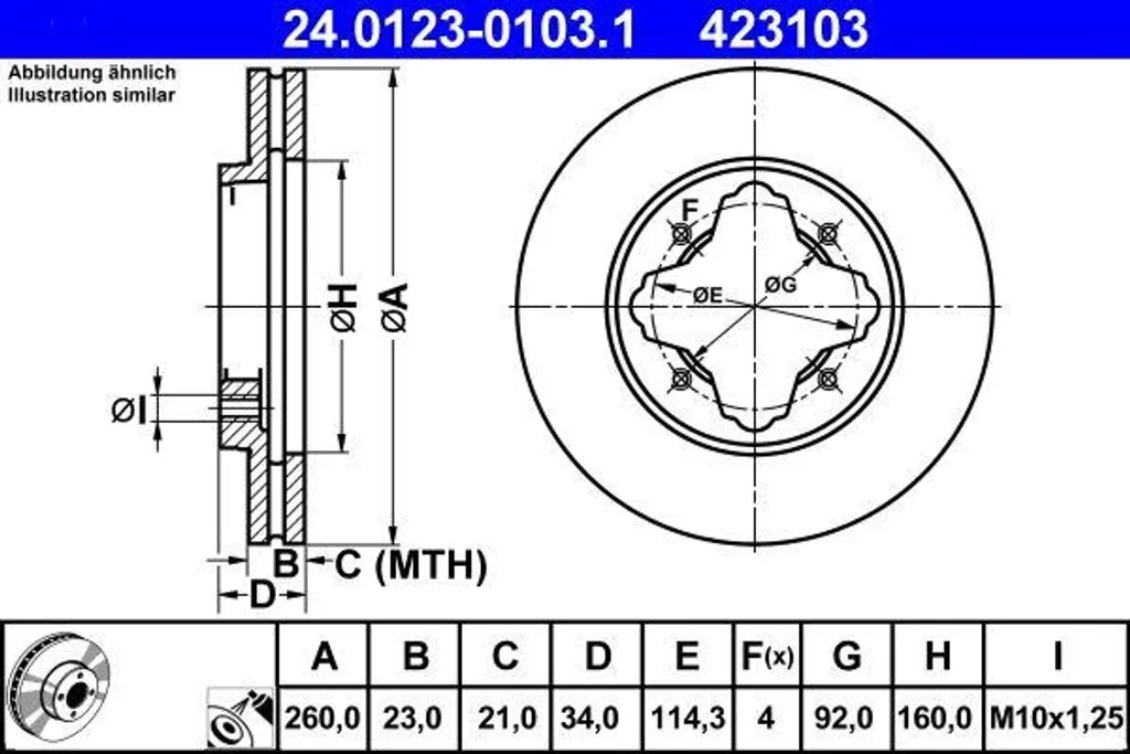 ATE 24.0123-0103.1 Disque de frein OE 45251SN7E40 pour Accord Sedan