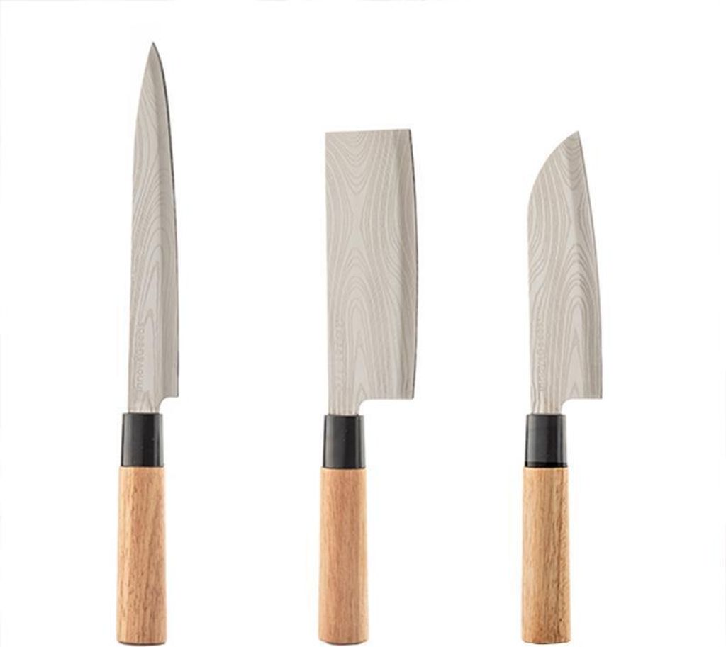 InnovaGoods Set de Küchenmesser mit Scheide de Transport, Messer mit Griffen de Holz, Filetiermesser, Santoku und Axt, Klingen de Edelstahl de D...