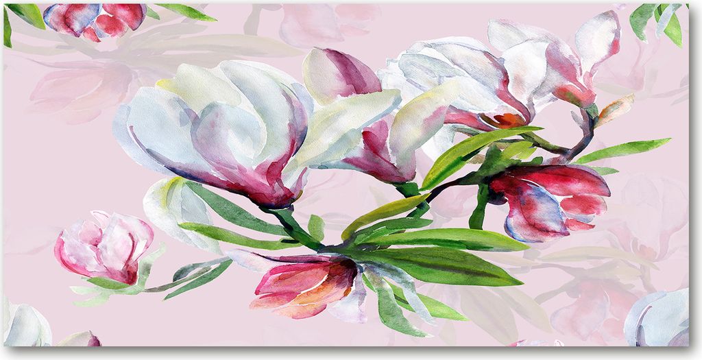 Tulup Glas-Bild - 100x50 -Wandkunst - Wandbild hinter gehärtetem Sicherheitsglas - Blumen & Pflanzen - Magnolie Blumen - Mehrfarbig