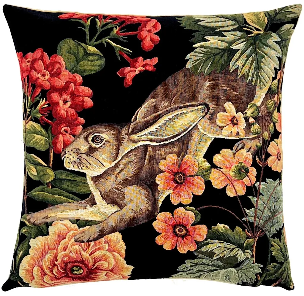 Cuscino Pasquale Gobelin Coniglio e Fiori 45x45 cm | Arredo Primavera