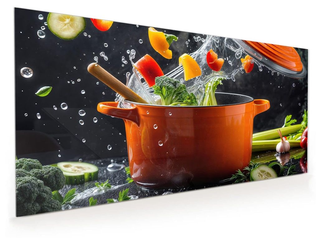 Küchenrückwand Spritzschutz Glas mit Motiv Kochtopf mit Produktbild 