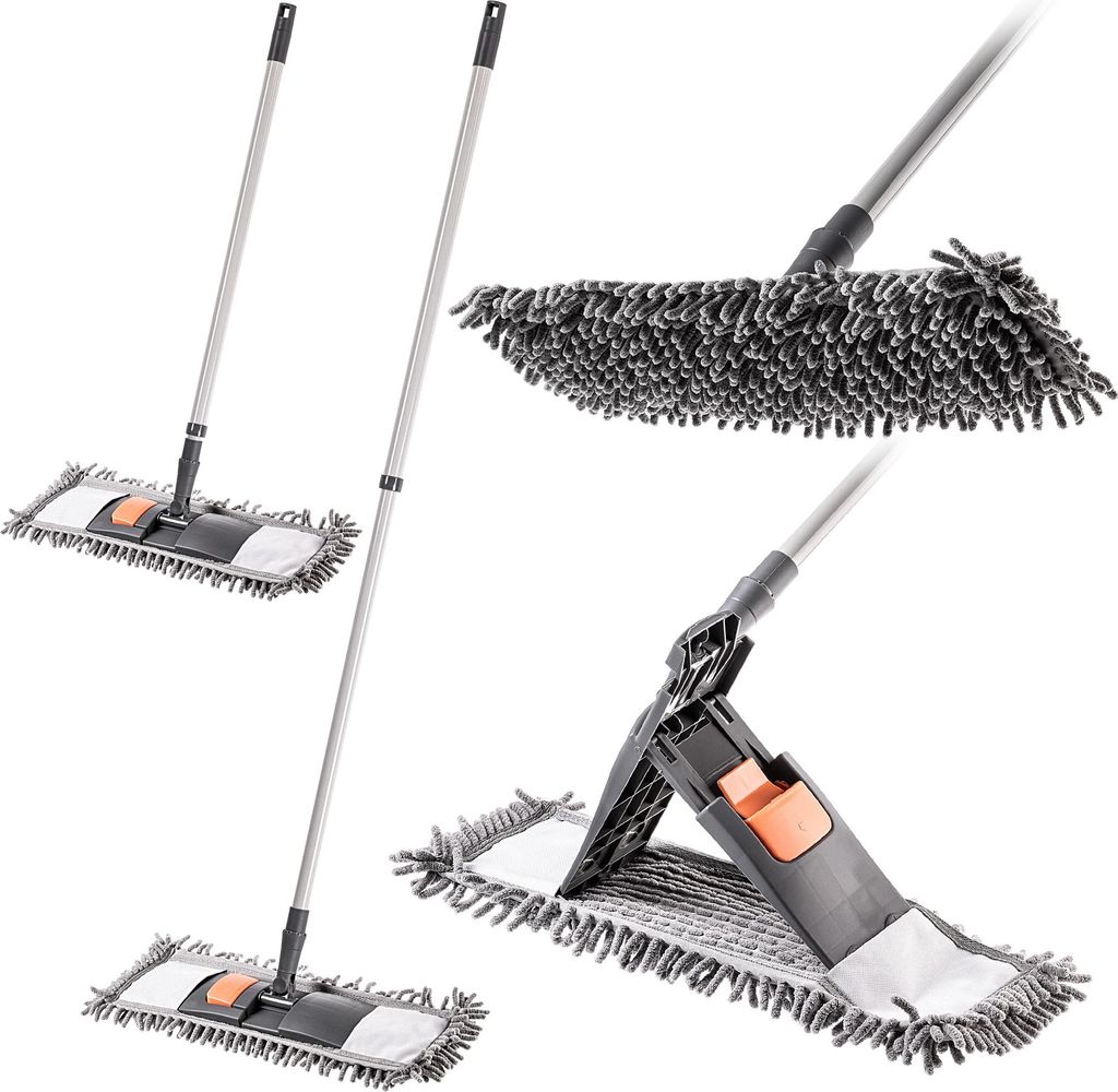 KADAX Bodenwischer mit Chenille Mikrofaserbezug & ausziehbarem Teleskopstiel (71–120 cm), Wischmopp für gründliche Bodenreinigung, Mikrofaser F...