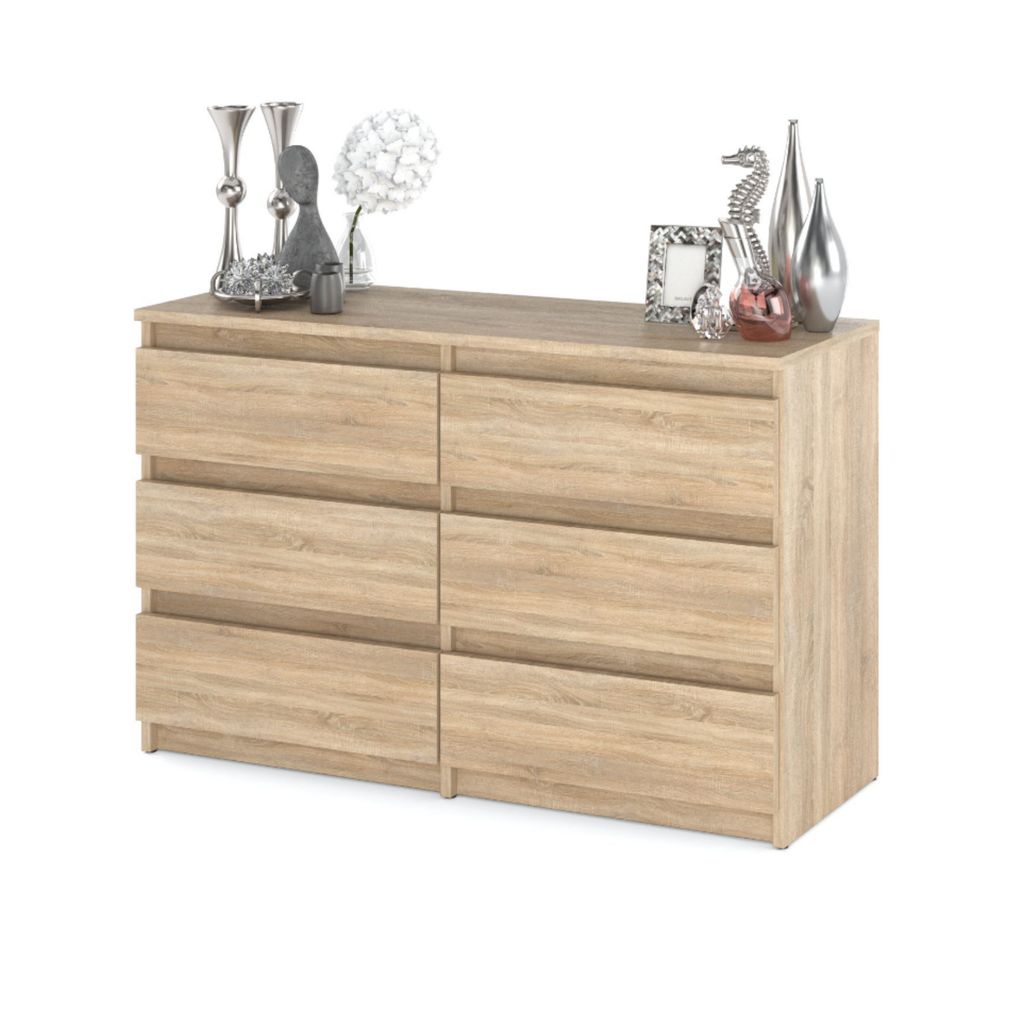 Kinder Kommode Sonoma Mit 6 Schubladen – Schwarz, Mit Nickelgriffen, 122x74x40 Cm