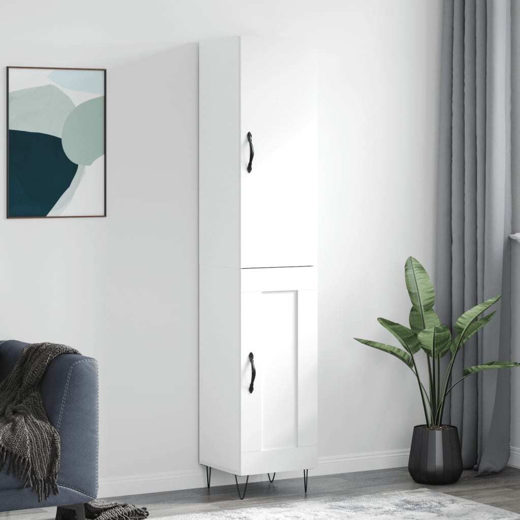 "Rabatt" Mehrzweckschrank/Vitrine/ Highboard - Modernes Design - Weiß 34,5x34x180 cm Holzwerkstoff - Kommoden CC8710