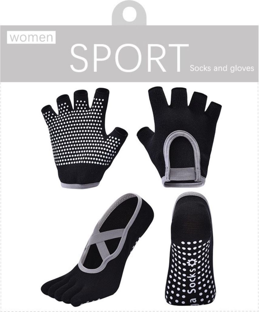 INF Rutschfeste Yoga Handschuhe und Socken Set - Für Pilates, Tanz, Fitness Schwarz
