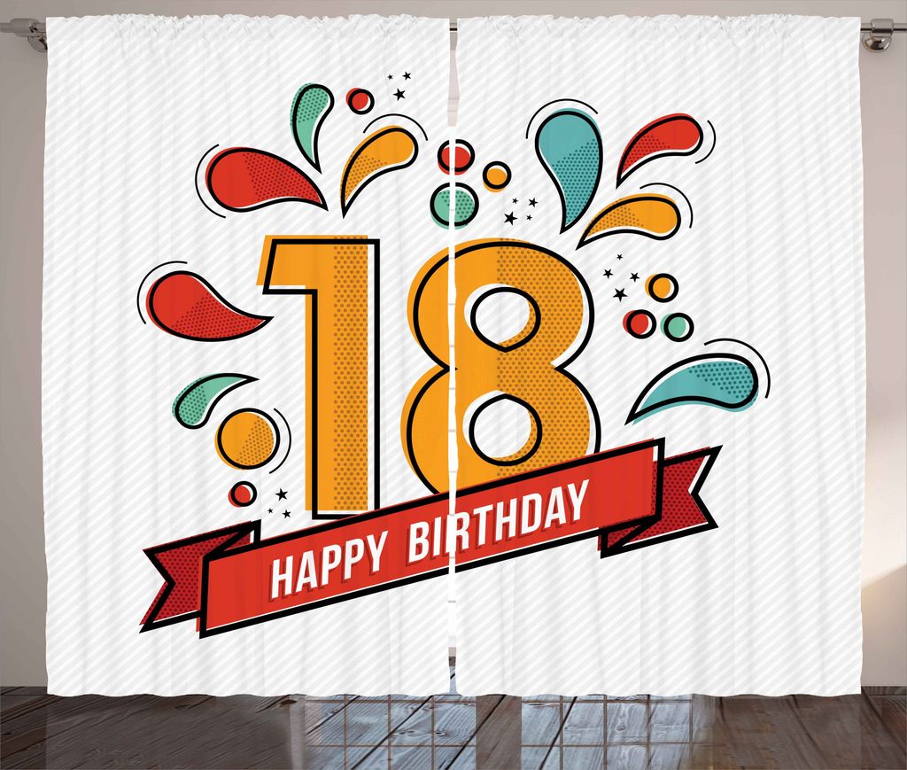 ABAKUHAUS Digital Rustikaler Gardine, Eighteenth Geburtstag, Schlafzimmer Kräuselband Vorhang mit Schlaufen und Haken, 280 x 175 cm, Mehrfarbig