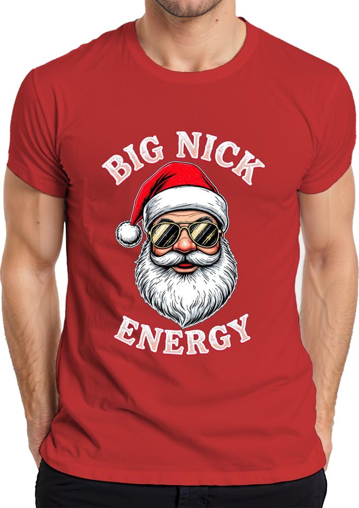 BIG NICK ENERGY Weihnachtsmann Sonnenbrille Weihnachtsgeschenk Herren T-Shirt, Rot, XL