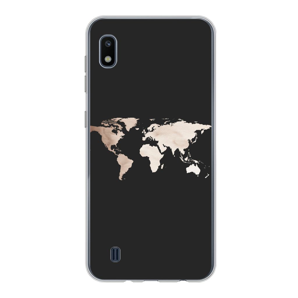MuchoWow Handyhülle Schutzhülle Hülle für Samsung Galaxy A10 Weltkarte - Leder - Schwarz Silikon Softcase Handy Hülle - Schutzhülle