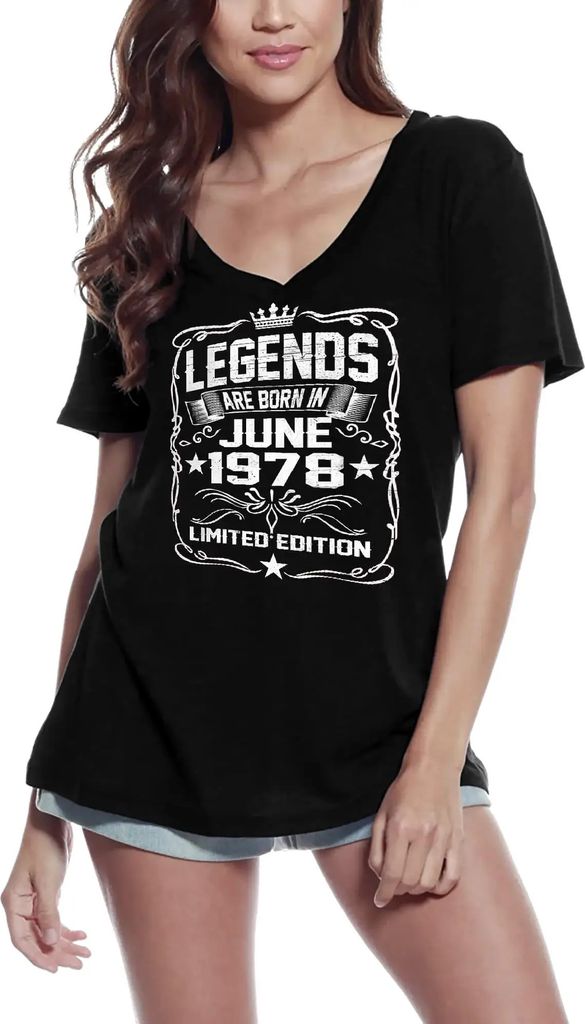 Damen Grafik T-Shirt V-Ausschnitt Juni 1978 – June 1978 – Geschenk 46. Geburtstag Jahrestag 46 Jahre Jubiläum 46 Jährige Frau Jahrgang 1978 K...