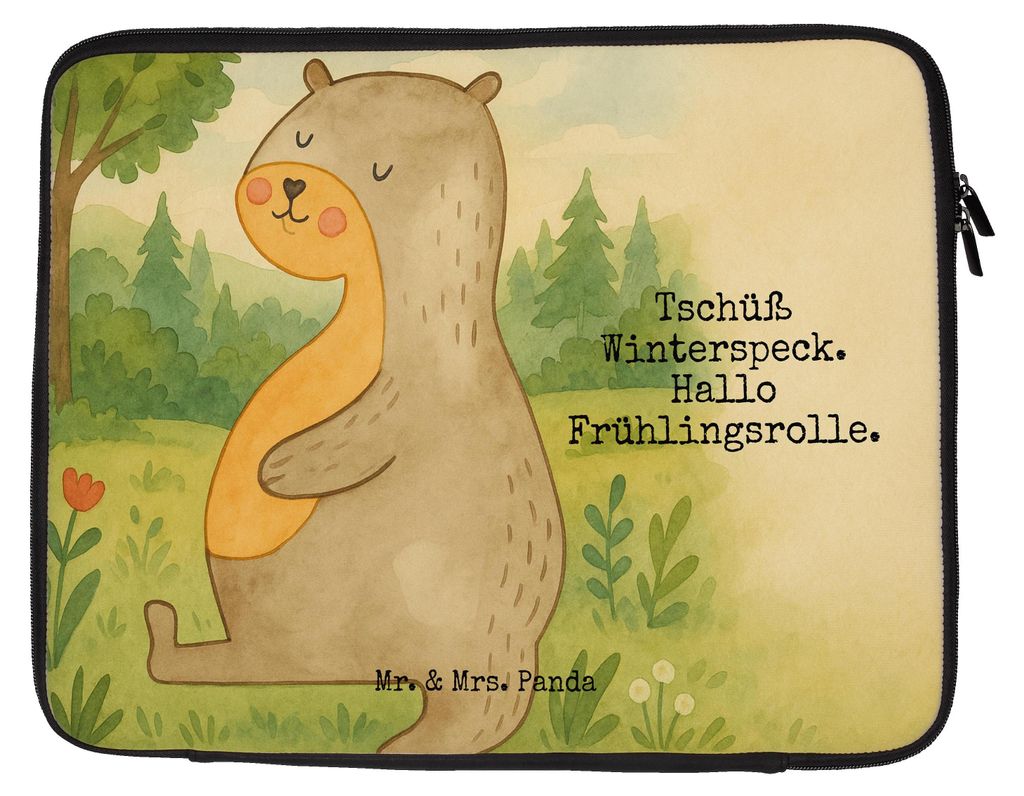 Mr. & Mrs. Panda Laptop Tasche Otter Bauch Design 33 x 42 cm - Weiß - Geschenk, Laptophülle, Winterspeck, Notebookhülle, Essen. Foodlover, dick,...
