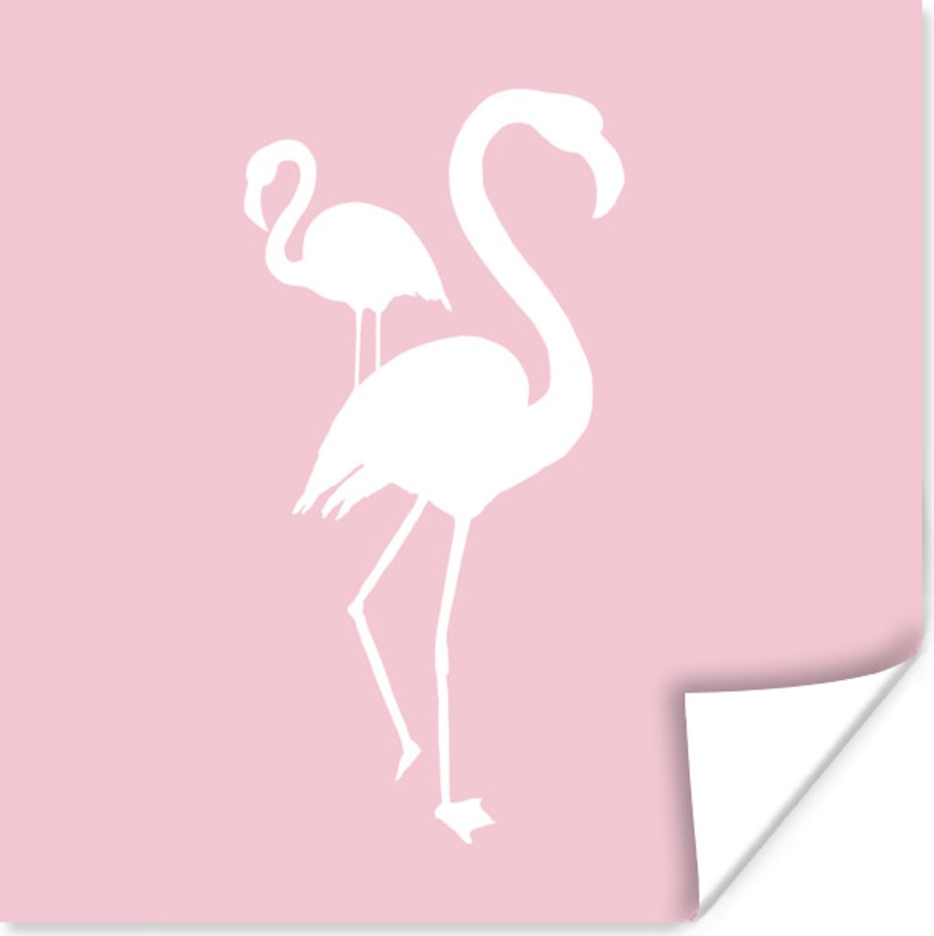 MuchoWow Poster Flamingo - Weiß - Illustration 100x100 cm - Babyzimmer