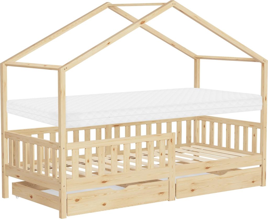 ML-Design Kinderbett Hausbett 90x200 cm Natur mit Matratze Produktbild 