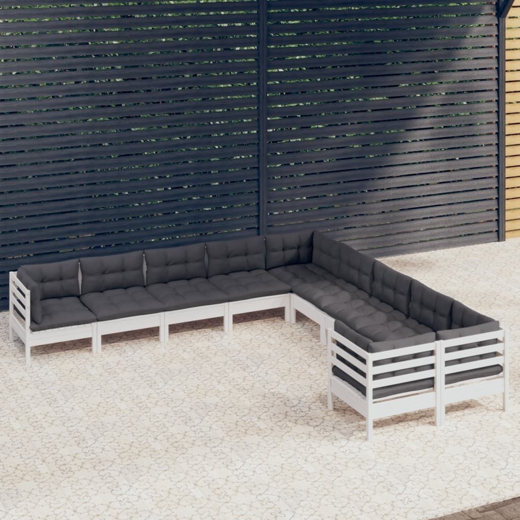 Maison Exclusive - 10-tlg. Garten-Lounge-Set mit Kissen Weiß Kiefernholz
