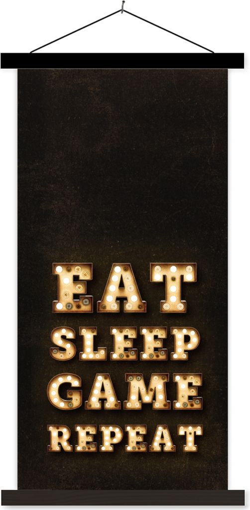 MuchoWow Textilposter Spiele - Spiele - Zitate - Sprichwörter - Eat sleep game repeat 60x120 cm mit schwarzem Rahmen - Magnete