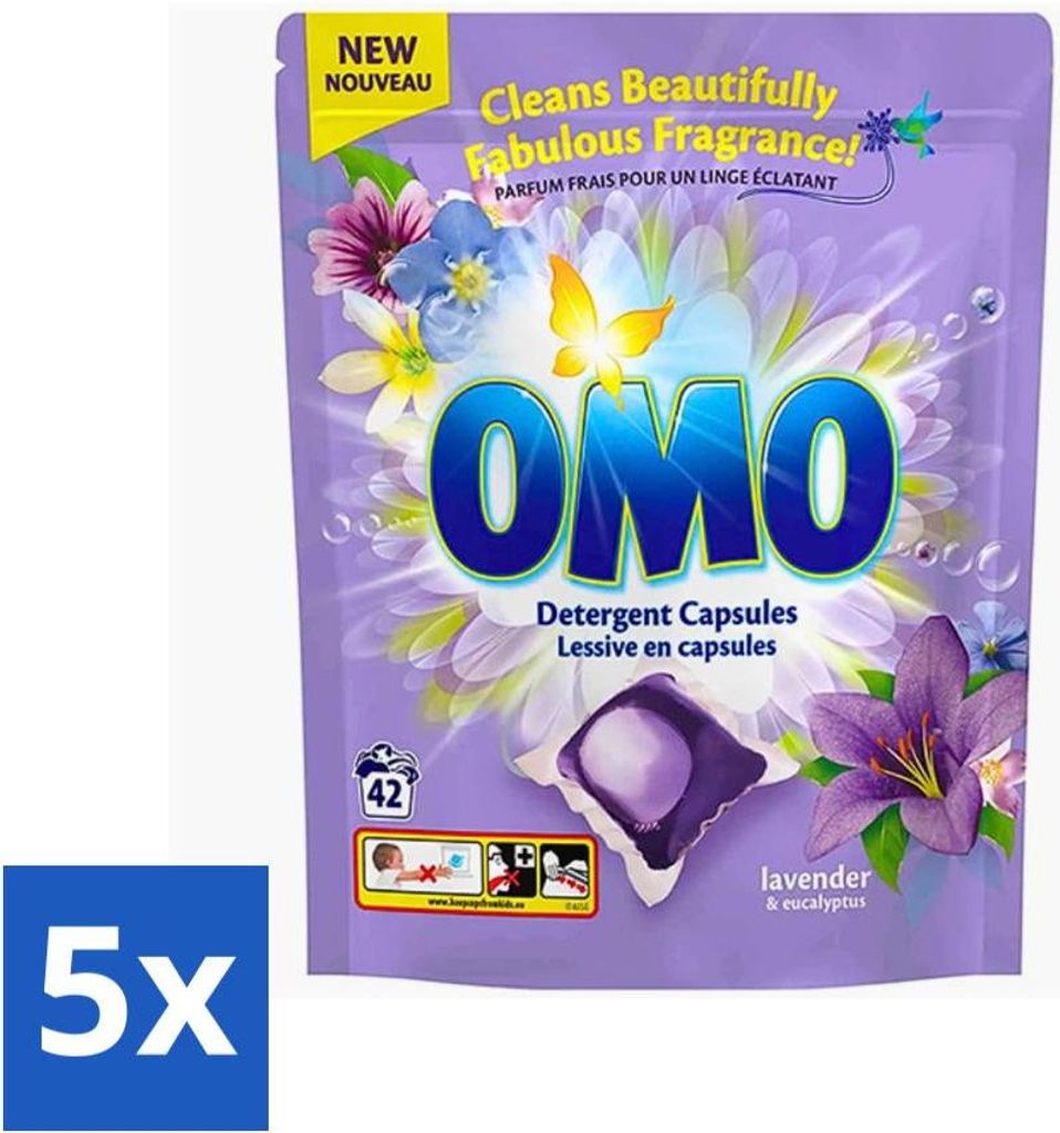 Omo – Wäschekapseln – Lavendel & Eukalyptus – Kraftvoller Duft – 42 Kapseln - Vorteilspack - 5 Stücke