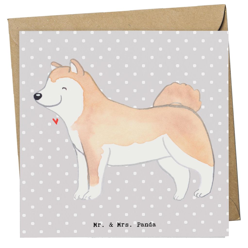 Mr. & Mrs. Panda Grußkarte Akita Inu Moment - Grau Pastell - Geschenk, faltkarte, Ken, Glückwunschkarte, Akita-Inu, doppelkarte, Japanischer, anl...