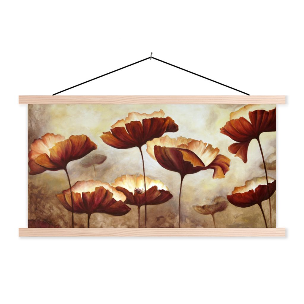 MuchoWow Textilposter Malerei - Blumen - Ölfarbe - Pflanzen 120x60 cm mit holzfarbenen Rahmen - Klemmleiste