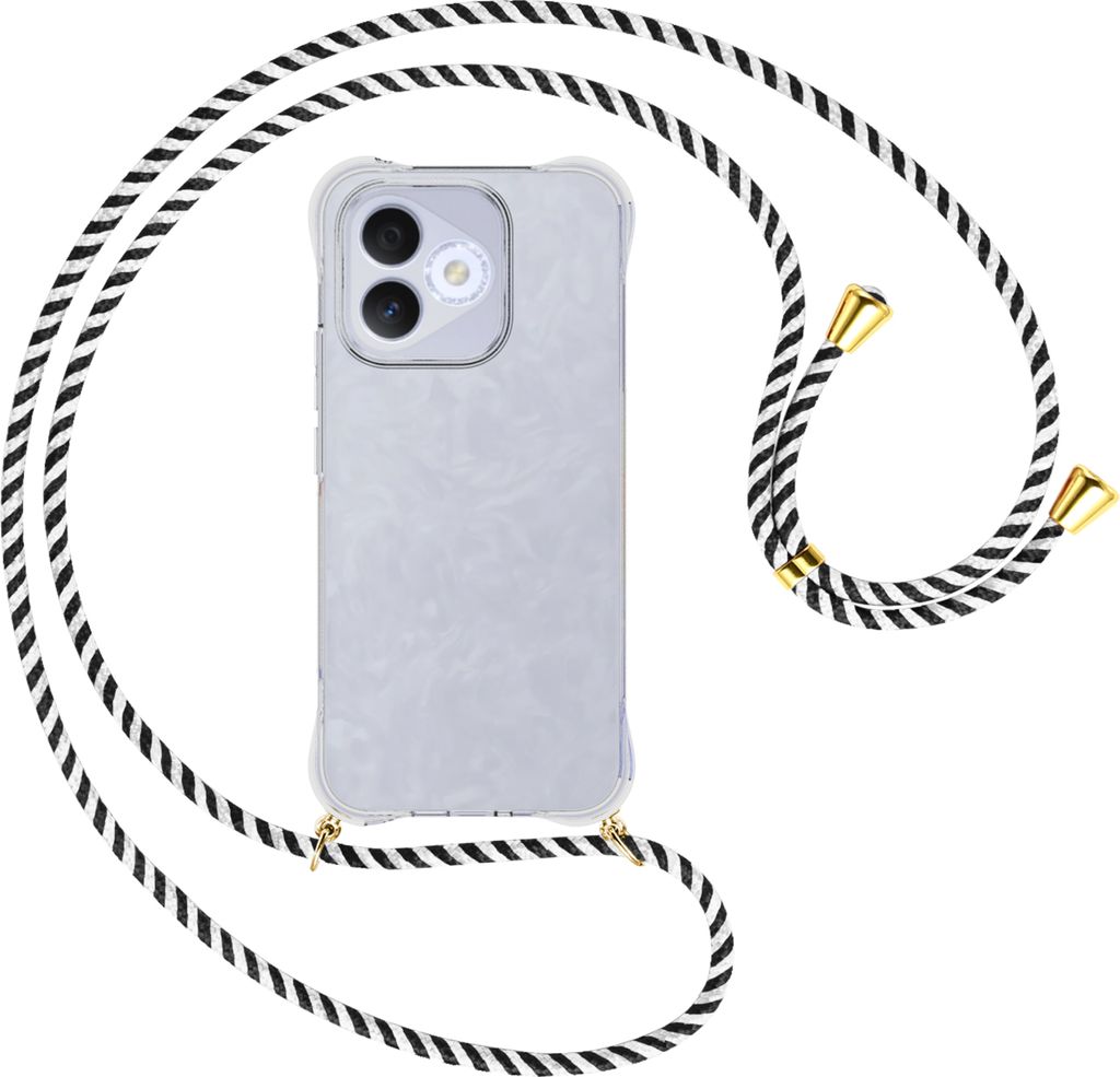 Handykette Backcover-Schutzhülle mit Band (Metall goldfarben) für Honor X60i 5G (China ) - schwarz/weiß gestreift