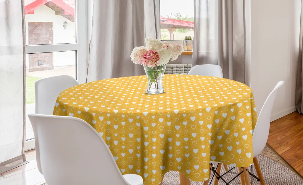 Tovaglia Rotonda 150cm ABAKUHAUS Gialla e Bianca per Cucina Romantica