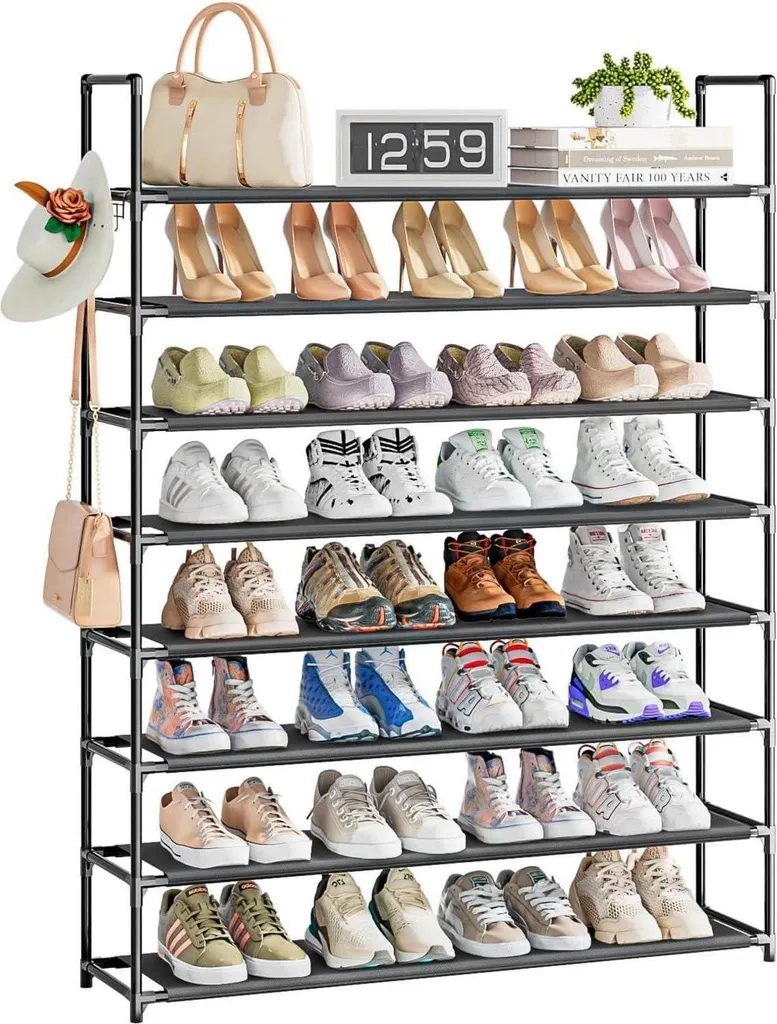 Meuble à Chaussures 8 Niveaux Noir : Stop au Désordre dans votre Entrée