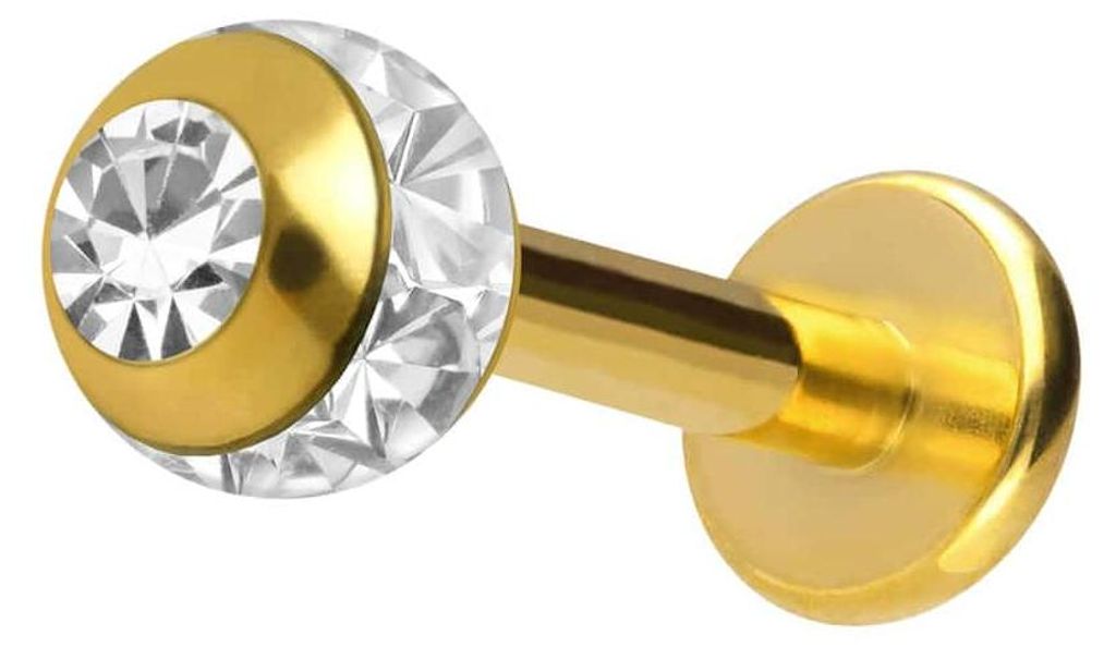 Ohrpiercing, Nasenpiercing Chirurgenstahl Labret EPOXY-RING-KUGEL + KRISTALL Gold Stablänge: 8mm + Stabstärke: 1,6mm + Kugelgröße: 4mm