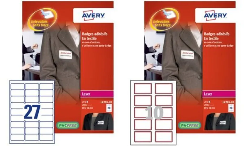 Badges Avery L4786-20 80x50mm : Solution Impression Pro pour 200 Noms