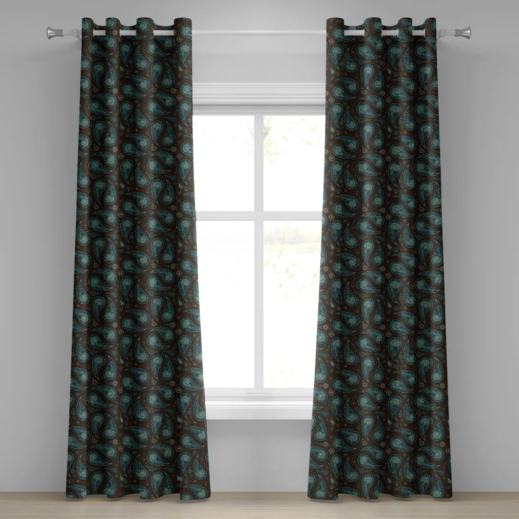 Rideau mosaïque moderne à motif encerclé bleu foncé 280 cm x 175 cm