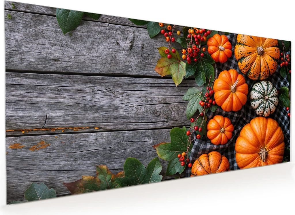 Küchenrückwand Spritzschutz Glas mit Motiv Herbstlicher Kürbis 40 x 40 cm