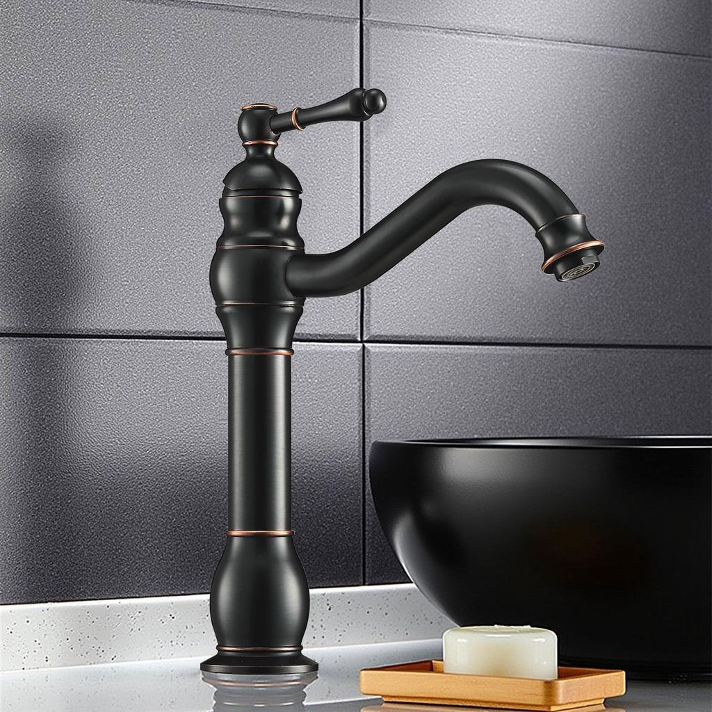 Retro Antik Wasserhahn Bad Küchenarmatur Wasserhahn Schwarz Hoch Waschtischarmatur Armatur Mischbatterie 360° Schwenkbar