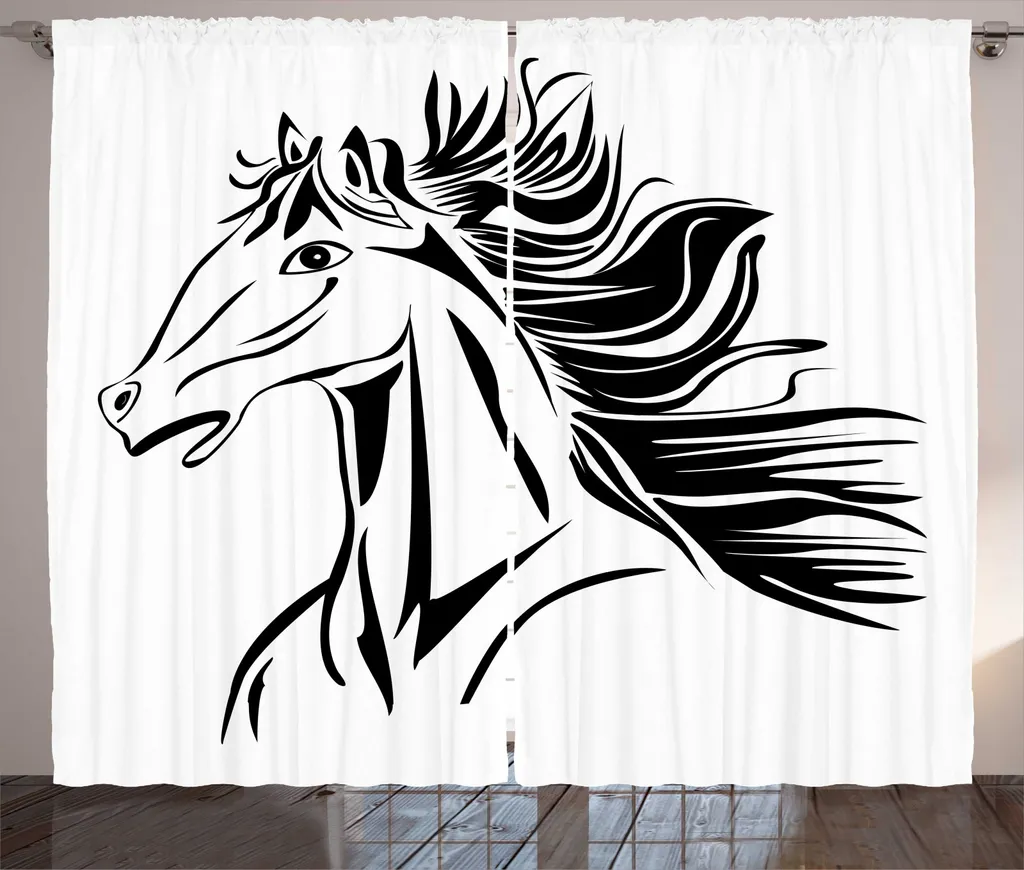 Rideau Western Étalon Artistique en Tissu Gris Anthracite et Blanc