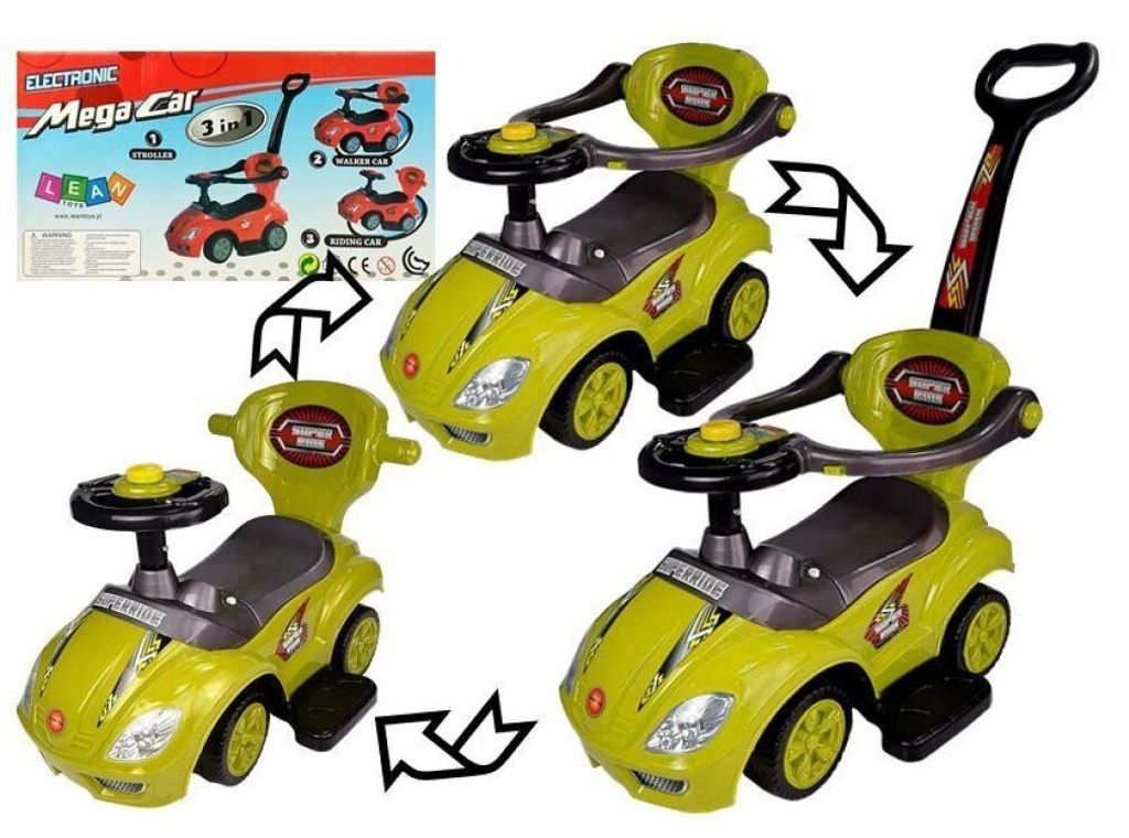 Leantoys LEANToys Rutschauto mit Schiebestange Mega Car 3in1 Gelb