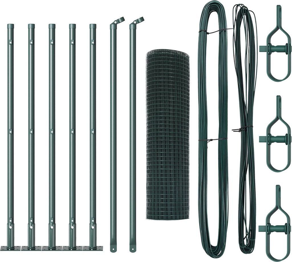 Möbel Schweißdrahtzaun mit 7 Flanschpfosten Grün 0.4x10 m Stahl - Metallzäune 3352385