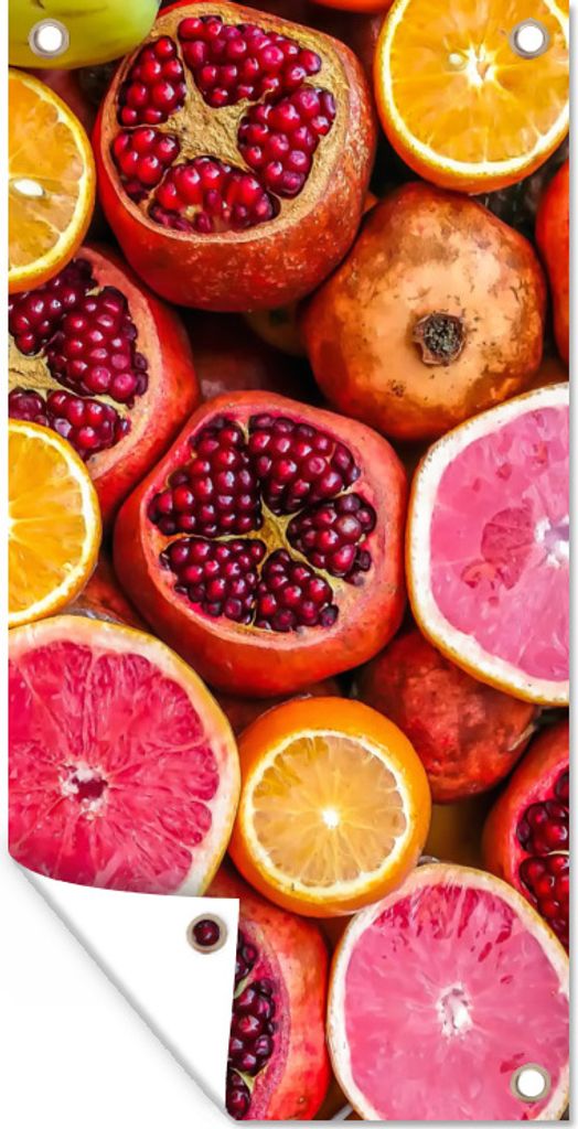MuchoWow 80x160 cm Outdoor-Poster Gartendeko Sichtschutz Garten Poster für den Garten Orange - Granatapfel - Rot