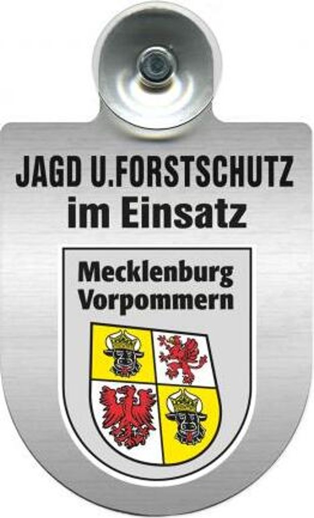 Einsatzschild für Windschutzscheibe incl. Saugnapf - Jagd + Forstschutz im Einsatz - Wappen nach Wahl - 309729- Color - Region Mecklenburg-Vorpommern