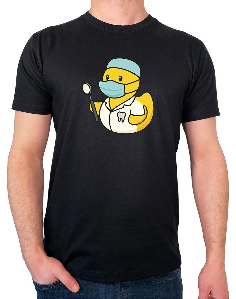 Huuraa Herren T-Shirt Quietscheente Zahnmedizin Comic Gummiente S Black Bio Baumwolle Fairtrade Herrenshirt Geschenkidee