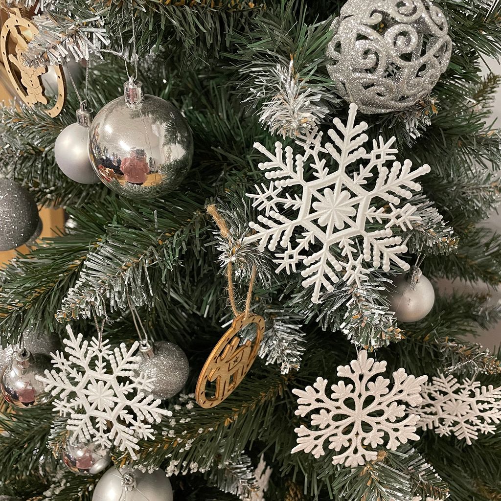 24 Pezzi Di Fiocchi Di Neve Per Albero Di Natale, Fiocchi Di Neve Per Albero Di Natale Fiocchi Di Neve Glitterati In Oro Bianco Per Decorazioni Natalizie~p179910274