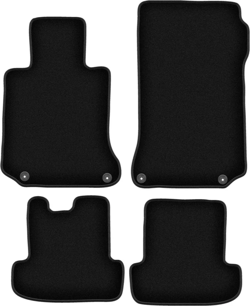 Tappetini in velluto per Mercedes W207 Coupe (2009-, Classe E) neri, set 4 pz, con fissaggi