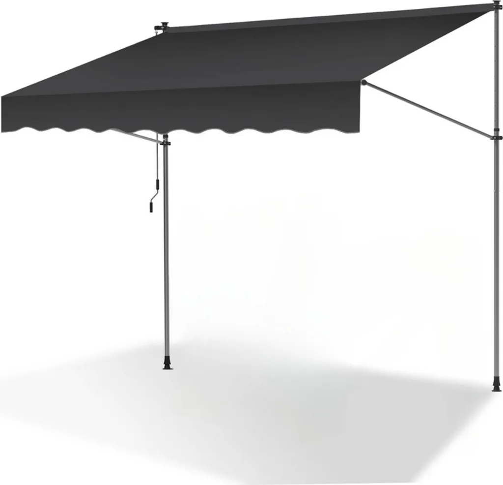 Tenda da sole a pinza Aopunly 350x120cm Tenda da sole per balcone regolabile in altezza con manovella Protezione solare senza foratura per terrazza e balcone Grigio - 1