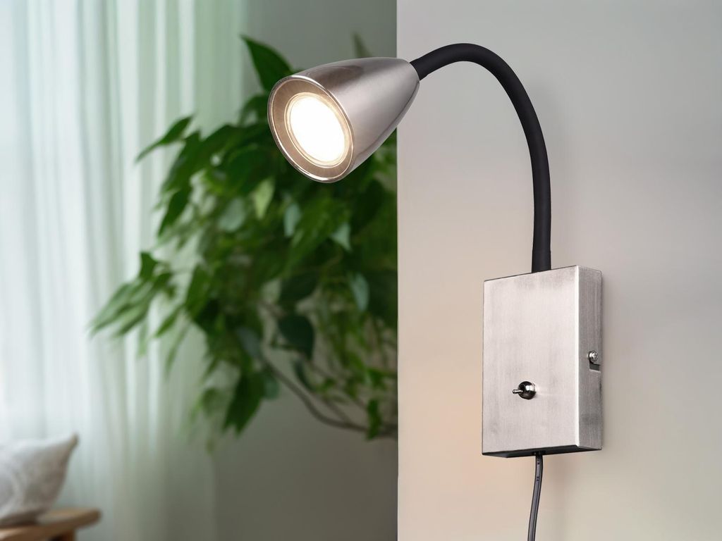 LED Leselampe, Wandleuchte mit Schalter & Stecker, Silber, Nachttischlampe Wand