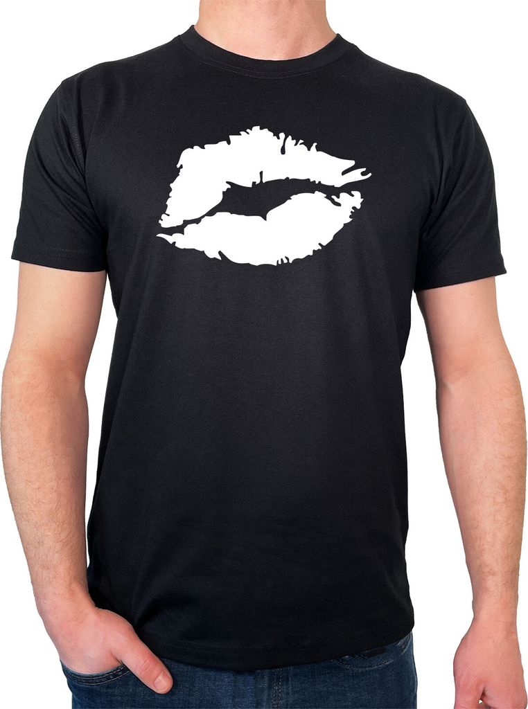 Huuraa Herren T-Shirt Kussmund Lippen XL Black Bio Baumwolle Fairtrade Herrenshirt Geschenkidee